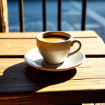 Home 8 일상 미학을 위한 창의적인 촬영 방법 - **
"A golden hour photograph of a cup of espresso on a rustic wooden table in a sunlit Italian cafe...