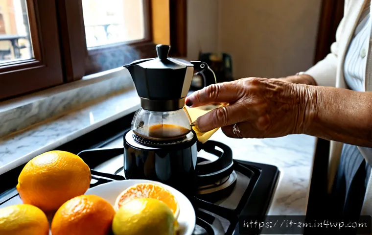 Home 14 미학적 관점에서 본 일상적인 행동 - Photorealistic Italian morning scene, an elegant elderly woman in a sunlit Milan apartment slowly po...